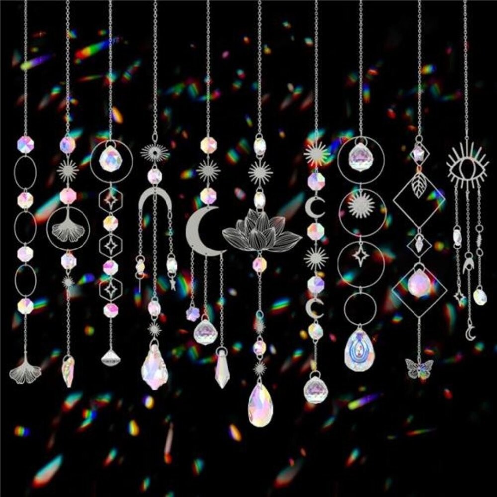 Sun Catchers, 10 Pcs Crystal Suncatcher Prism Hanging Kit with Chain Rainbow